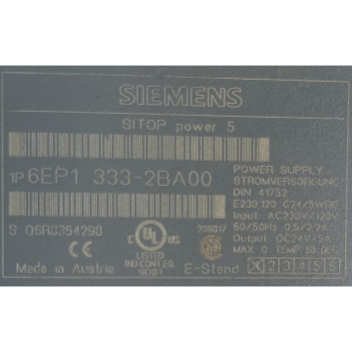 Siemens 6EP1333-2BA00 SITOP power 5 A, Stabilized power supply input: 120/230 V AC