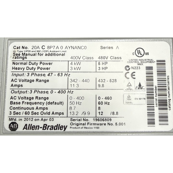 Allen Bradley PowerFlex 70 20AC8P7A0 AYNANC0 4KW