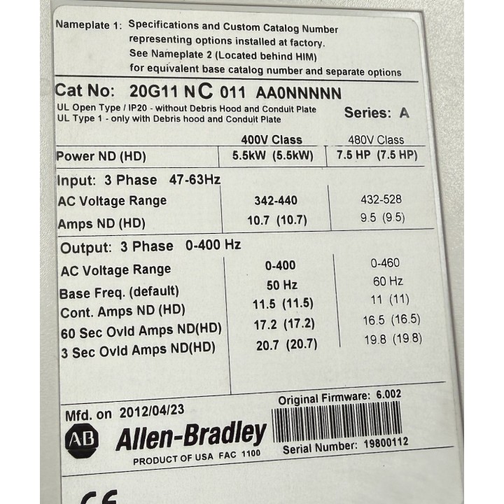 Allen  Bradley 20G11NC011AA0NNNNN PowerFlex 755