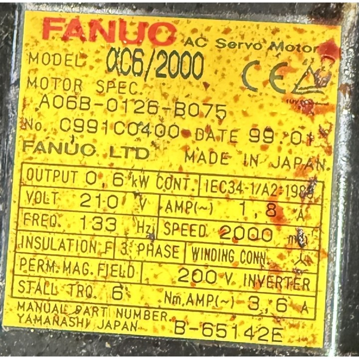 A06B-0126-B075 Fanuc Servo moteur Modèle Alpha C6/2000