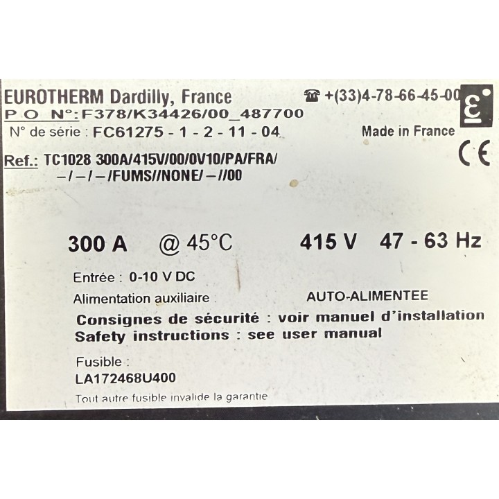 EUROTHERM TC1028 300A/415V/00/0V10/PA/FRA unité de contrôle