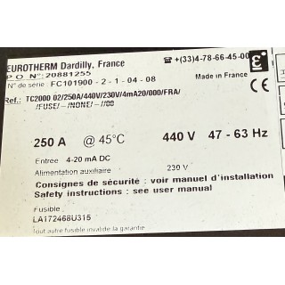 EUROTHERM TC2000 02/250A/440V/230V unité de contrôle