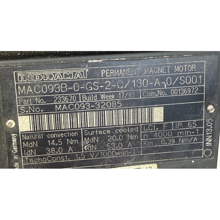 Moteur Indramat MAC093B-0-GS-2-C/130-A-0/S001 Part No. 2336670