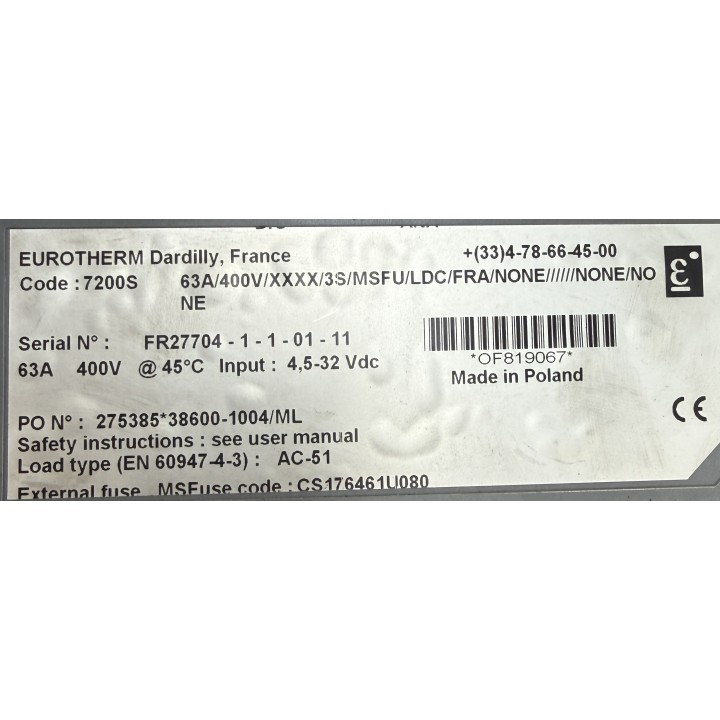 Eurotherm 7200S Contacteur Statique 63A