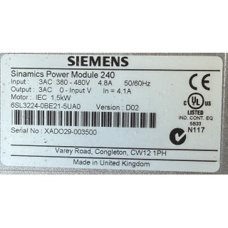 6SL3224-0BE21-5UA0 Module de puissance pour variateurs de fréquence Sinamics Siemens