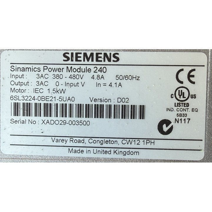 6SL3224-0BE21-5UA0 Module de puissance pour variateurs de fréquence Sinamics Siemens