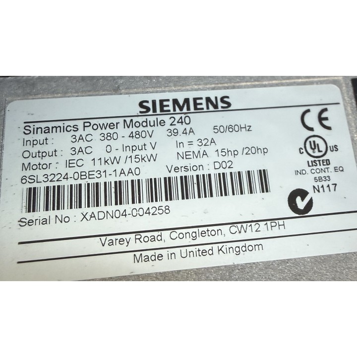 SIEMENS 6SL3224-0BE31-1UA0 Sinamics G120 PM240 Module de puissance 11kW/15kW