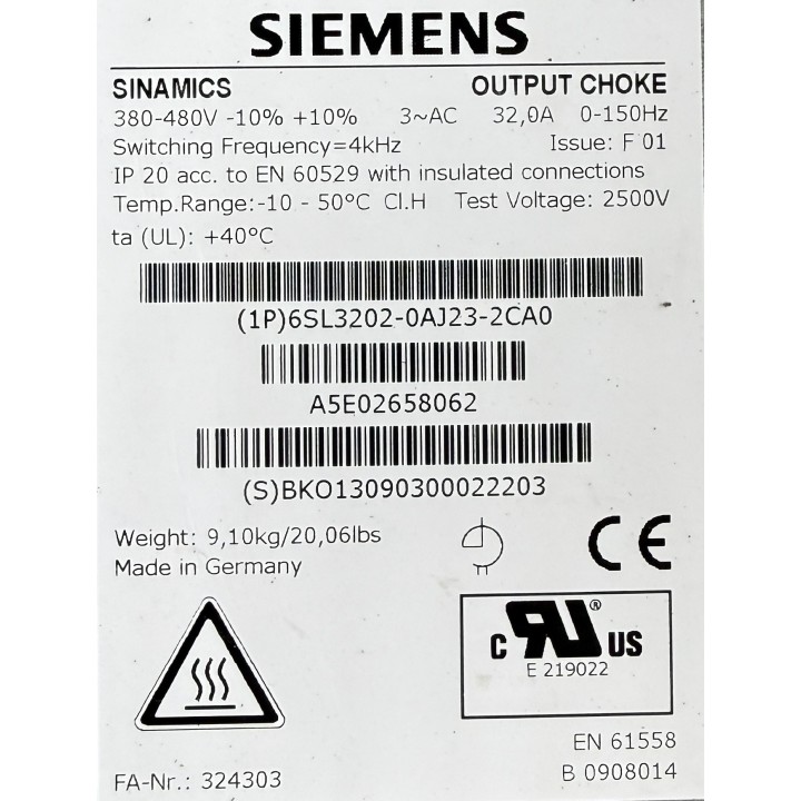 Siemens 6SL3202-0AJ23-2CA0 SINAMICS Output reactor for Power Module FSC