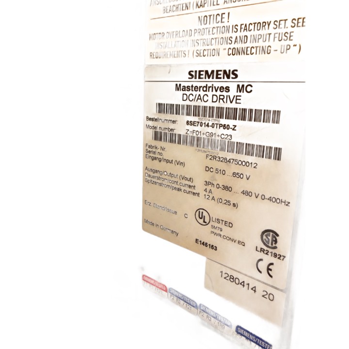 Siemens 6SE7014-0TP60-Z Inverter MASTERDRIVES MC 1,5 kW