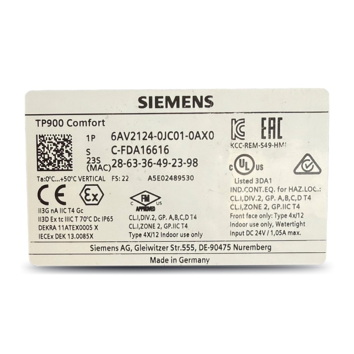 Siemens 6AV2124-0JC01-0AX0 HMI TP900 Tactile 9" 24V