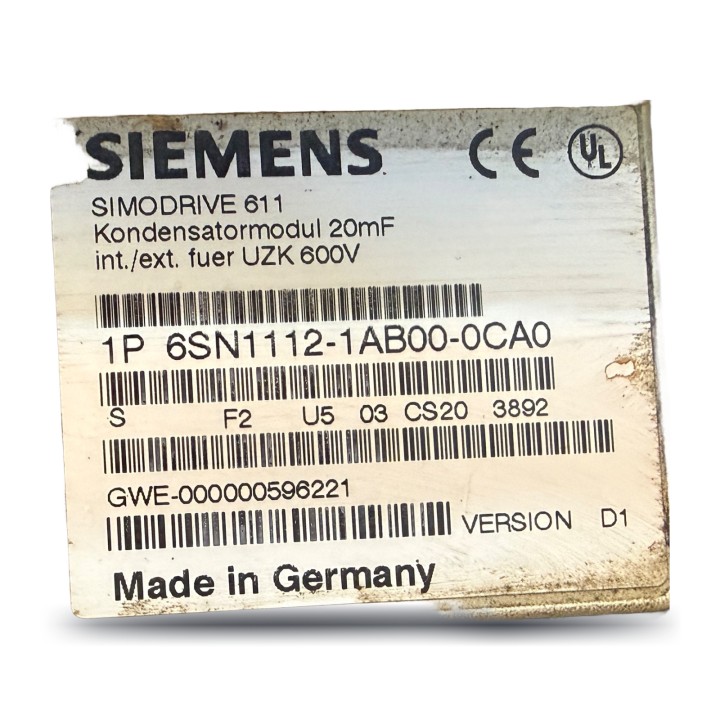 Siemens 6SN1112-1AB00-0CA0 Capacitor Module 20mF 600V