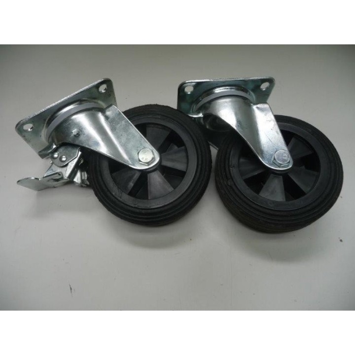 Set di 4 ruote piroettanti su piastra in lamiera