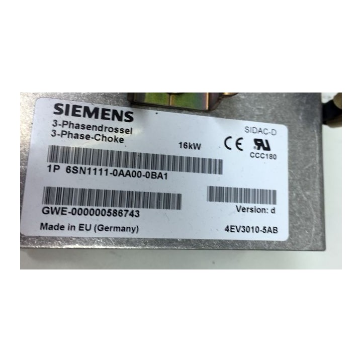 SIEMENS 6SN1111-0AA0-0BA1 3 phase line reactor