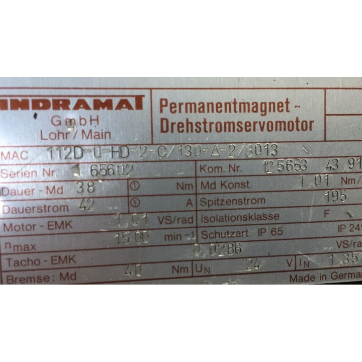 INDRAMAT 112D-0-HD-2-C/130-A-2/S013 axis servomotor
