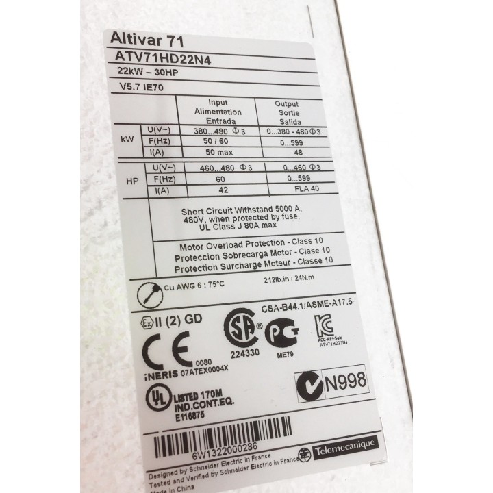SCHNEIDER TELEMECANIQUE ATV71HD22N4 22kW