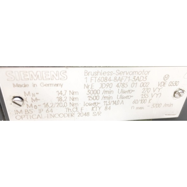 SIEMENS 1FT6084-8AF71-3AD3 motor