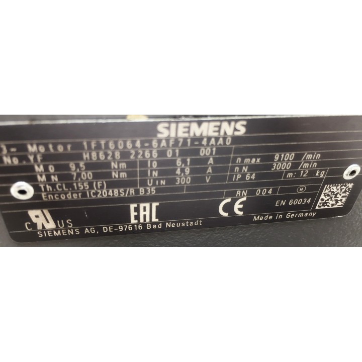 Motor de eje sin escobillas SIEMENS 1FT6064-6AF71-4AAA0