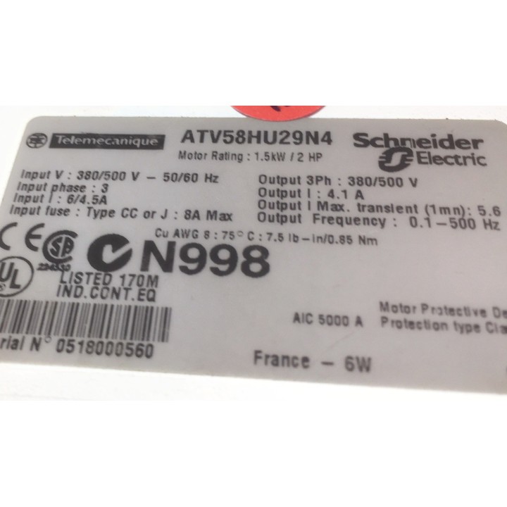 Variateur TELEMECANIQUE ALTIVAR ATV58HU29N4