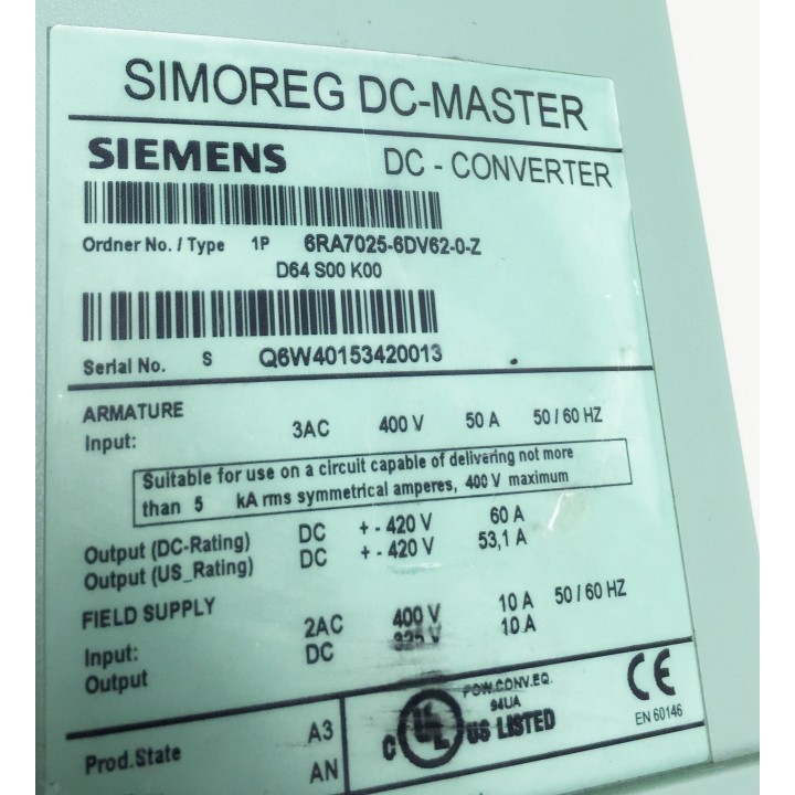 Variateur SIEMENS 6RA7025-6DV62-0-Z SIMOREG DC 60A