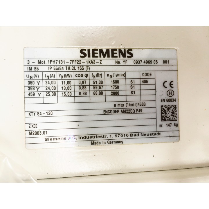Moteur SIEMENS 1PH7131-7FF22-1KA3-Z