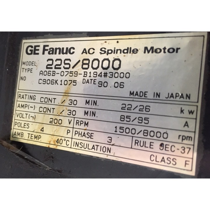 FANUC 22S/8000 A06B-0759-B194 3000 spindle motor