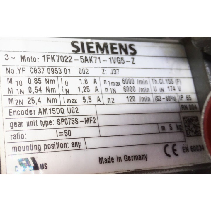 Moteur SIEMENS 1FK7022-5AK71-1VG5-Z