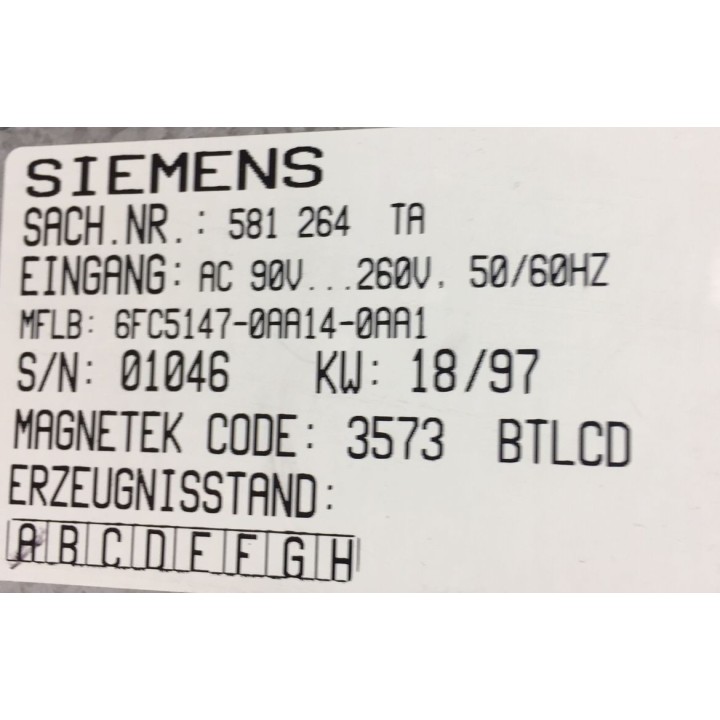 Ensemble pupitre SIEMENS 6FC5103-0AB03-0AA2 avec alimentation SIEMENS 581264TA