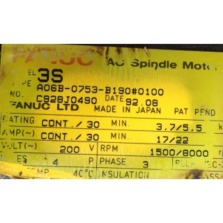 FANUC A06B-0753-B190 0100 ac spindle motor