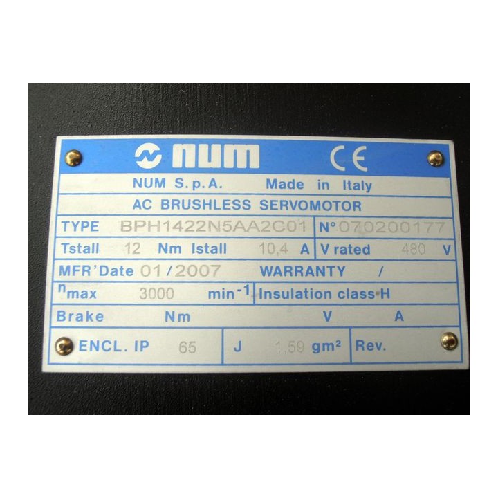 NUM BPH1422N5AA2C01 brushless servomotor